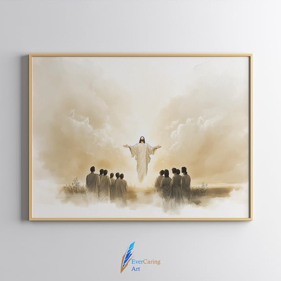 Jesus Ascension Landscape Christian Wall Art, Unframed Paper Print Size 8x12