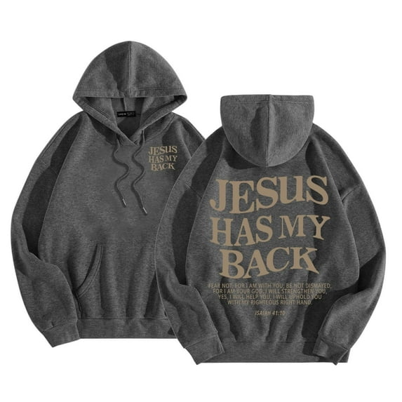 Jesus Has My Back Hoodie Christian Faith Sweatshirt for Women Long Sleeve Jesus Hoodies Bible Verse Shirts Oversized Christian Religious Sayings Pullover Sweater Dark Gray XL