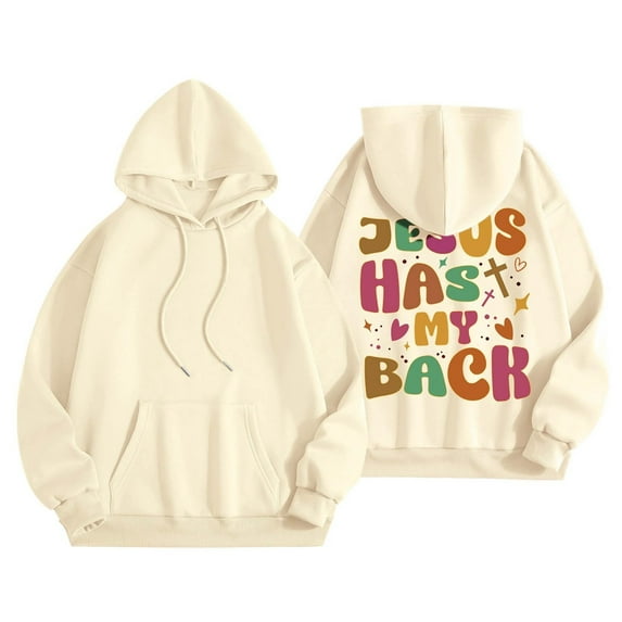 Jesus Has My Back Hoodie Christian Faith Sweatshirt for Women Long Sleeve Jesus Hoodies Bible Verse Shirts Oversized Religious Sayings Pullover Hoodies Khaki XXXL