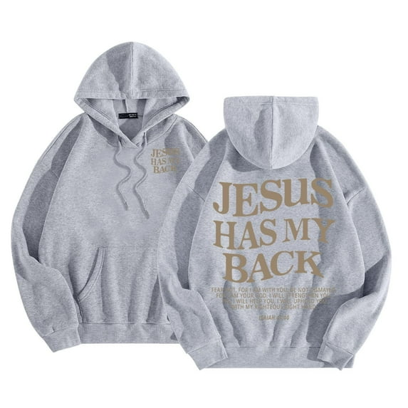 Jesus Has My Back Hoodie Christian Sweatshirt for Women Long Sleeve Jesus Hoodie Bible Verse Sweater Oversized Religious Sayings Pullover Hoodies Gray XXL