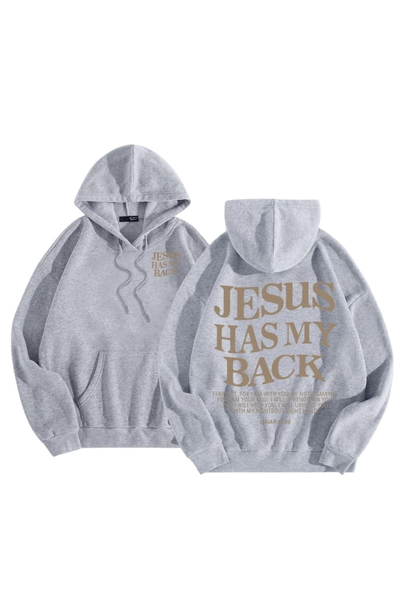 Jesus Has My Back Hoodie Christian Sweatshirt for Women Long Sleeve Jesus Hoodie Bible Verse Sweater Oversized Religious Sayings Pullover Hoodies Gray XXL