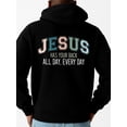 thumbnail image 1 of Jesus Back hoodies & sweatshirt Christianity men's polyester black Solid Color Design Long Sleeve Casual Hooded Sweatshirt pullovers dames christianity pamuk Classic Unisex Shirt Crewneck tshirts, 1 of 7