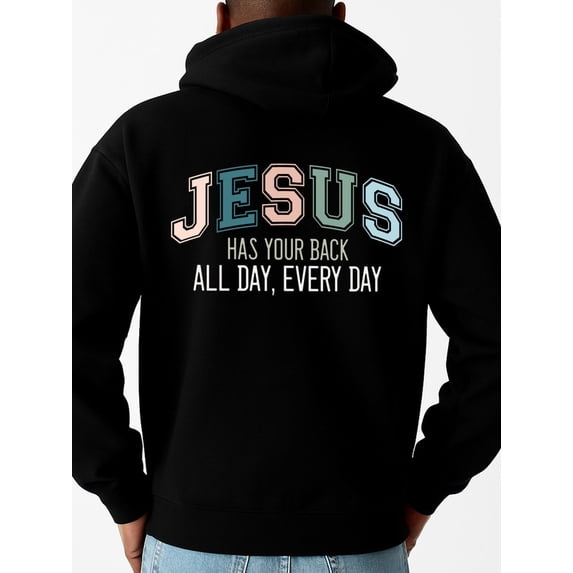 Jesus Back hoodies & sweatshirt Christianity men's polyester black Solid Color Design Long Sleeve Casual Hooded Sweatshirt pullovers dames christianity pamuk Classic Unisex Shirt Crewneck tshirts