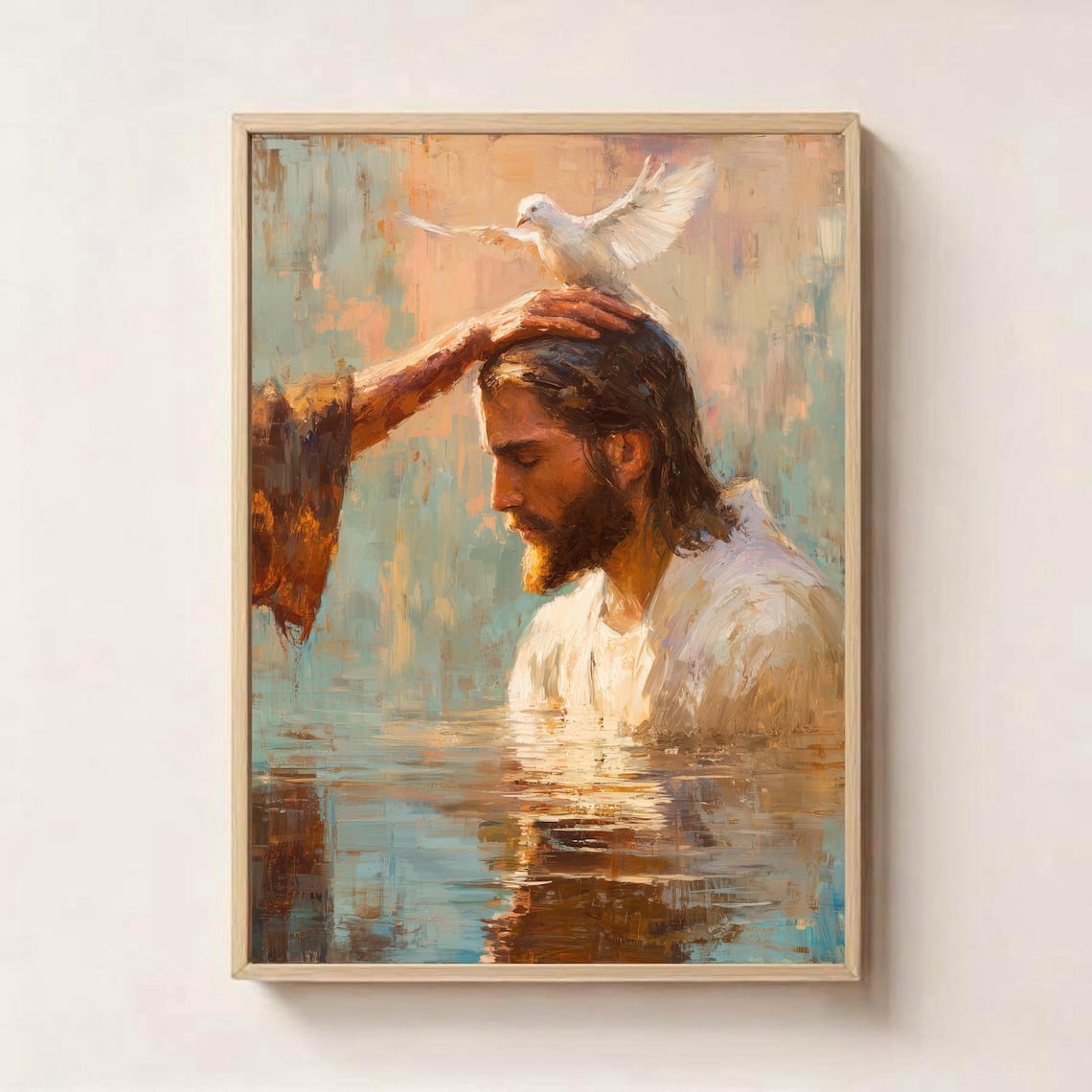 Jesus Baptism with Dove Wall Art Faith Based Christian Print, Unframed ...