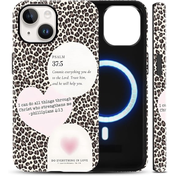 Jesus Bible Verses Phone Case for iPhone 14/iPhone 13 6.1", Pink Floral Christian Case, I Can Do All Things Philippians 4:13 Cover Compatible with MagSafe Hard PC TPU 2 in 1 Glossy