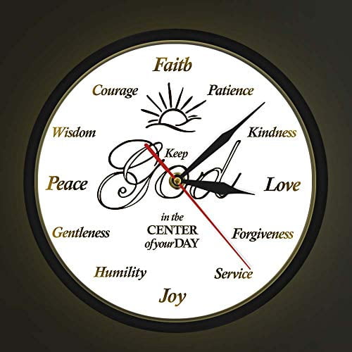 Jesus Biblica Put God First Christian Quote Voice Control LED Night Light Wall Clock Religious Family Home Decor
