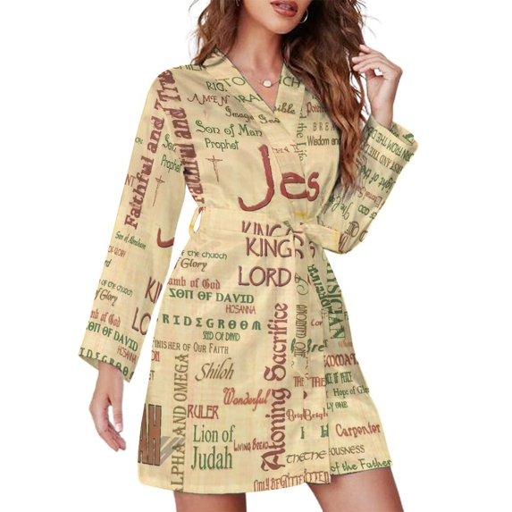Jesus, Biblical References Night Robe Long Sleeve V Neck Robe With Belt Women's Sleepwear Dresses