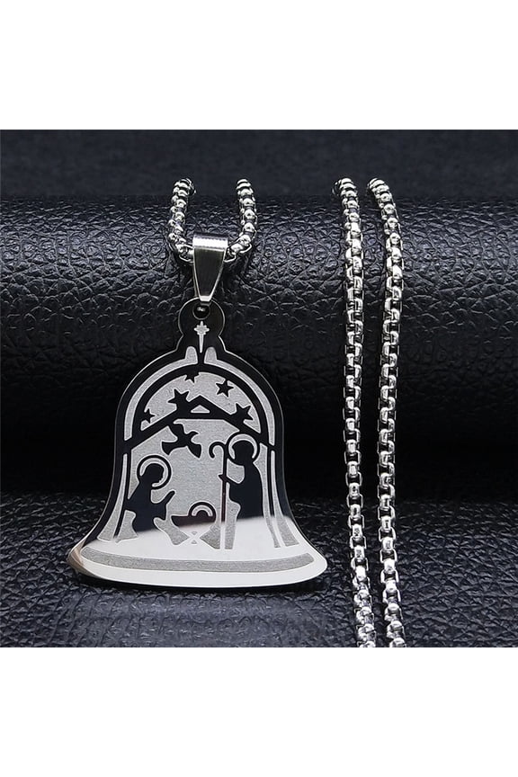 Jesus Birth Bell Pendant Necklace For Women Men14K White Gold Silver Color Christianity Virgin Mary Faith Jewelry Gifts