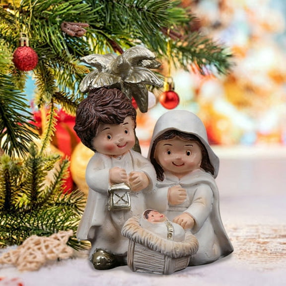 Jesus Birth Statue Jesus Born Ornament, Resin Blessed Virgin Mary Holy Family Figurine Jesus Born Sculpture for Indoor, Colorful