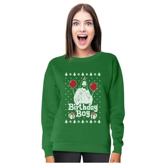 Jesus Birthday Boy Ugly Christmas Sweater Xmas Holiday Women Sweatshirt Medium Green