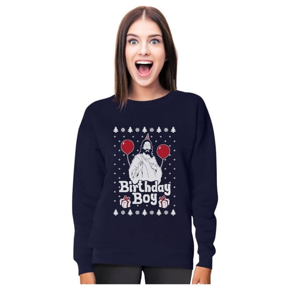 Jesus Birthday Boy Ugly Christmas Sweater Xmas Holiday Women Sweatshirt X-Large Navy