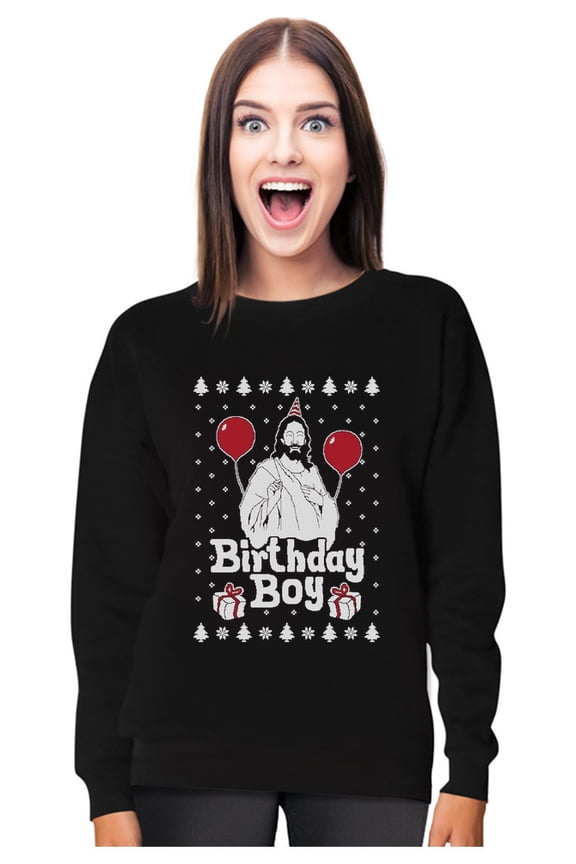 Jesus Birthday Boy Ugly Christmas Sweater Xmas Holiday Women Sweatshirt XX-Large Black