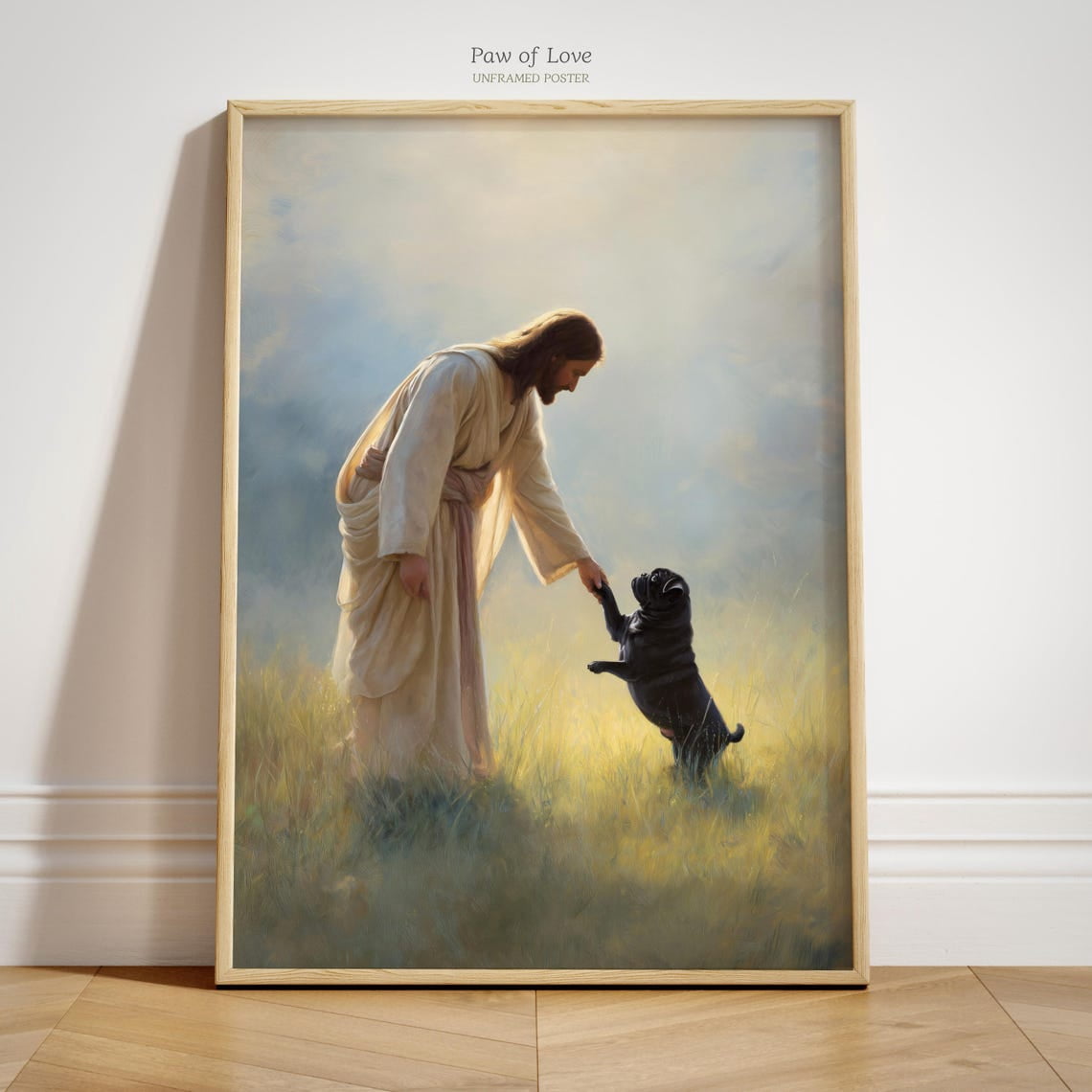 Jesus Black Pug Art Cottagecore Wall Decor Christian Pug Dog Memorial ...