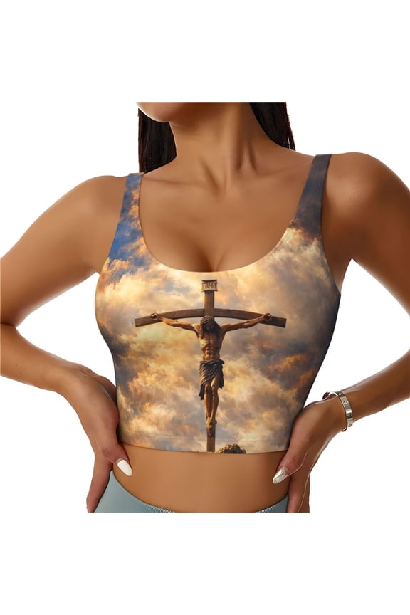 Jesus Blessed Women Sports Vest Yoga Tank Top Gym Crop U Back