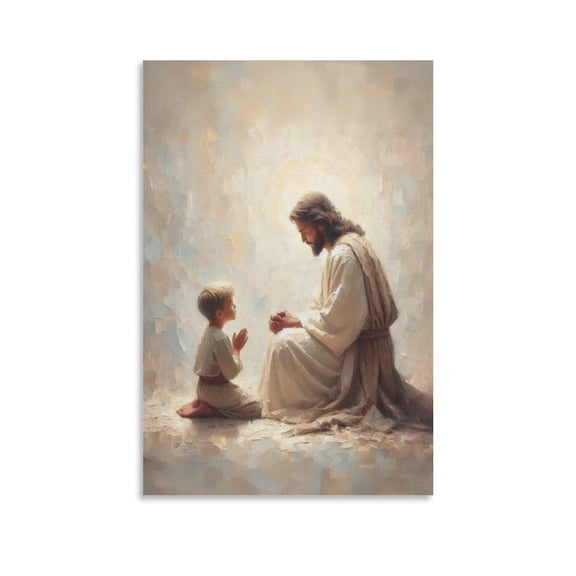 Jesus And Boy Praying Picture Wall Art, Christian Poster, Jesus And Boy Canvas Print Wall Art Picture Painting Poster Canvas Print Posters Artworks Bedroom Living Room Decor 12x18inch(30x45cm)