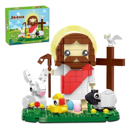 Jesus Building Blocks Set, The Shepherd God Building Toy with Animals Sheep Bunny Chick, Little Jesus Figures for Christmas, Easter, Birthday, Christian Gift