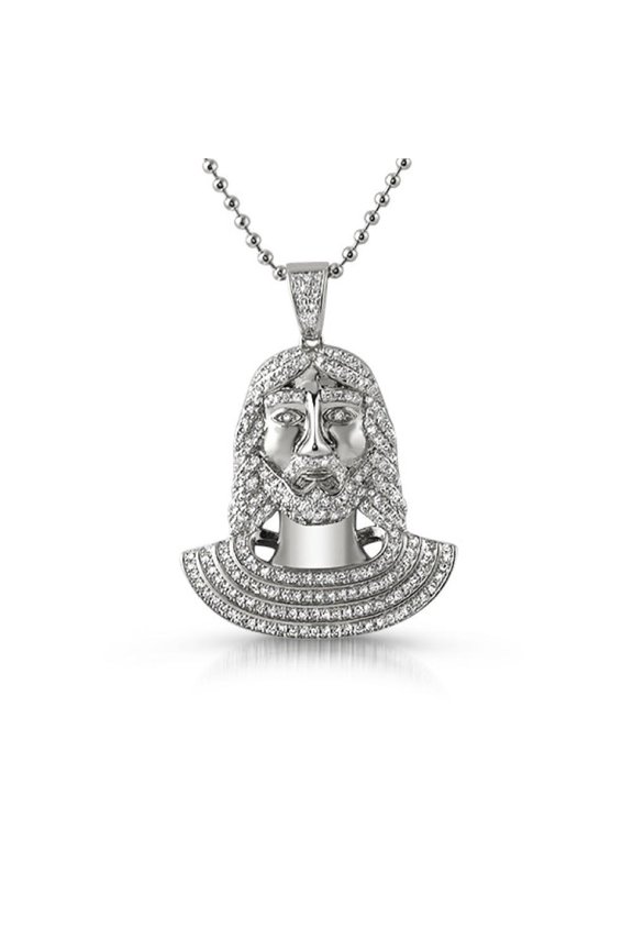 Jesus Bust CZ Micro Pave Rhodium Pendant