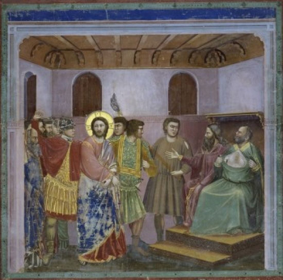 Jesus before Caiaphas Giotto di Bondone (c 1266-1337 Florentine) Fresco Arena Chapel Cappella degli Scrovegni Padua Canvas Art - Giotto di Bondone (24 x 36)