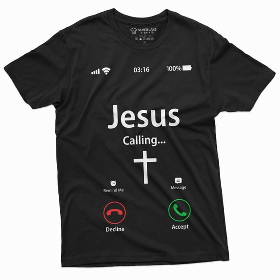 Jesus Calling Accept Decline Phone Menu Tee Shirt Church Christian God Christ Tee