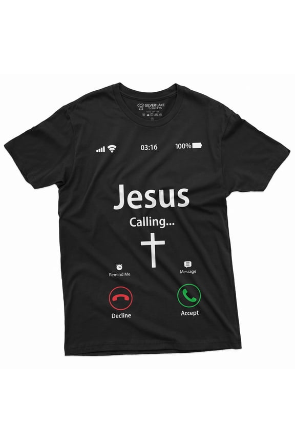 Jesus Calling Accept Decline Phone Menu Tee Shirt Church Christian God Christ Tee