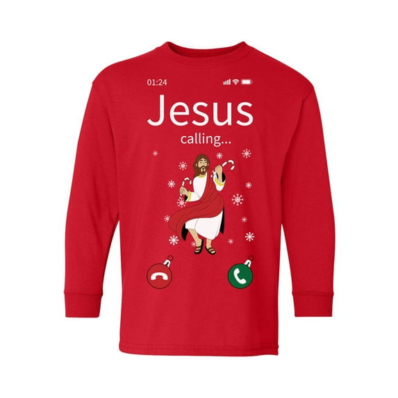 Jesus Calling Long Sleeve Shirt Xmas Gifts for Kids Funny Jesus Christmas Boys Girls Tee Holiday Top Christian Religious Xmas Shirt Jesus Christ Shirt