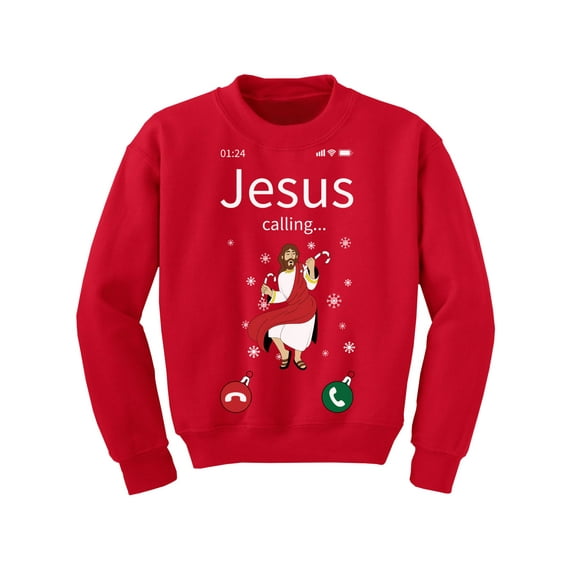Jesus Calling Sweatshirt Girls Boys Xmas Gifts for Kids Funny Jesus Christmas Sweater Holiday Youth Top Christian Religious Xmas Sweatshirt