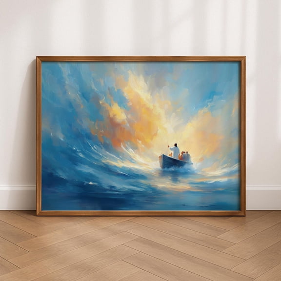 Jesus Calming Storm Wall Art Print Vibrant Sea Decor