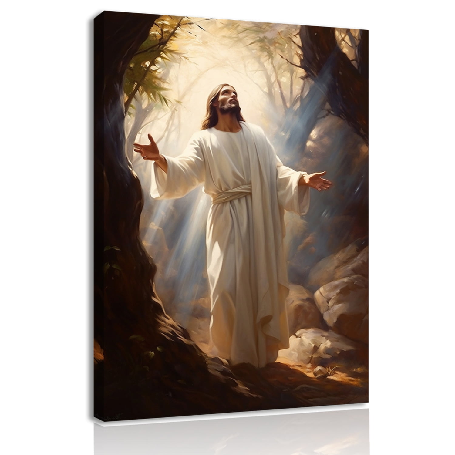 Jesus Canvas Wall Art Christian Wall Decor Picture Painting Jesus Praying in the Garden of Gethsemane Printed Poster for Living Room Bedroom Church Decoration