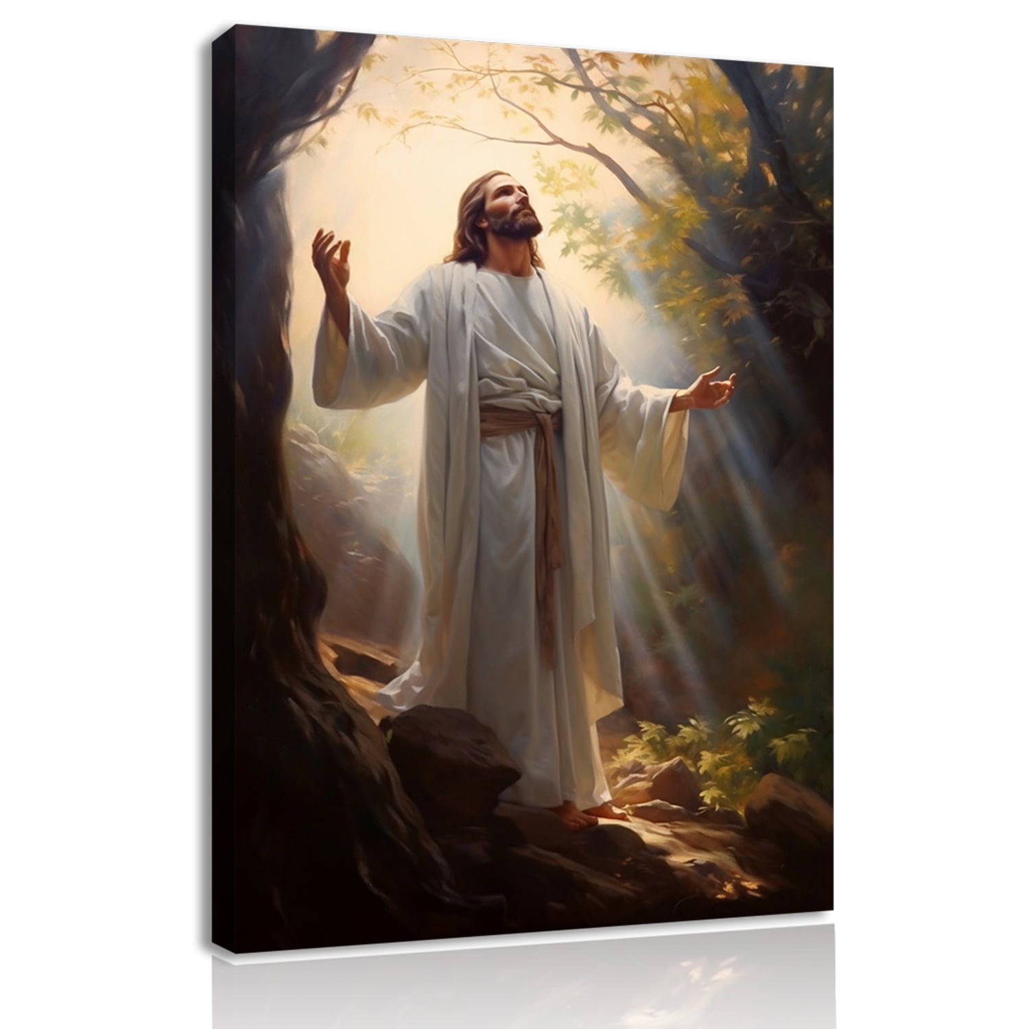 Jesus Canvas Wall Art Christian Wall Decor Picture Painting Jesus Praying in the Garden of Gethsemane Printed Poster for Living Room Bedroom Church Decoration