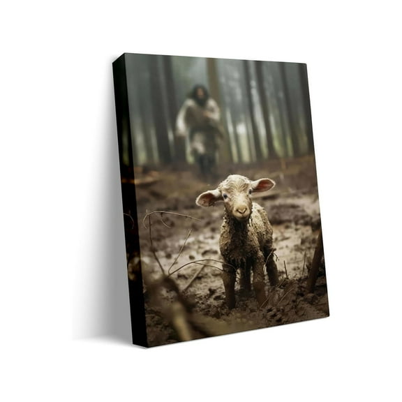 Jesus Canvas Wall Art Jesus Running After Lost Lamb Jesus Love Canvas Print Christian Home Decor Jesus Saving Lamb Jesus Flower Wall Decor No Frame