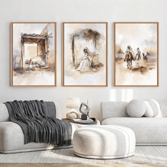 HPNIUB Large Framed Jesus Wall Art Religious Christian The Lord's Prayer Painting Bible Verse Decor Set of 3 for Living Room Bedroom 24x36 Inch