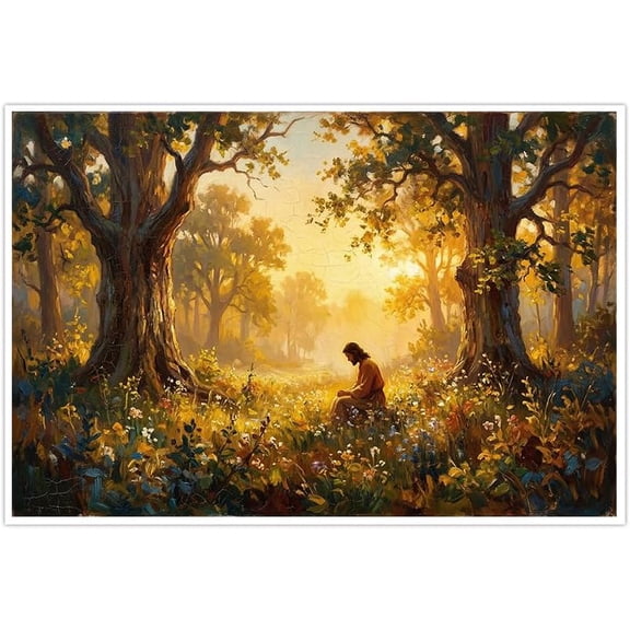 Jesus Canvas Wall Art Oil Painting Style Print Forest Nature Scene Artwork Inspirational Spiritual Peaceful Vintage Wall Decor for Home Living Room Bedroom