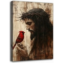 Jesus and Cardinal Prints on Canvas - Framed Wall Art, Modern Religious Art Texture Painting, Wall Decor for Living Room Bedroom Cafe Office Perfect for Room Decor (8W X 12L)
