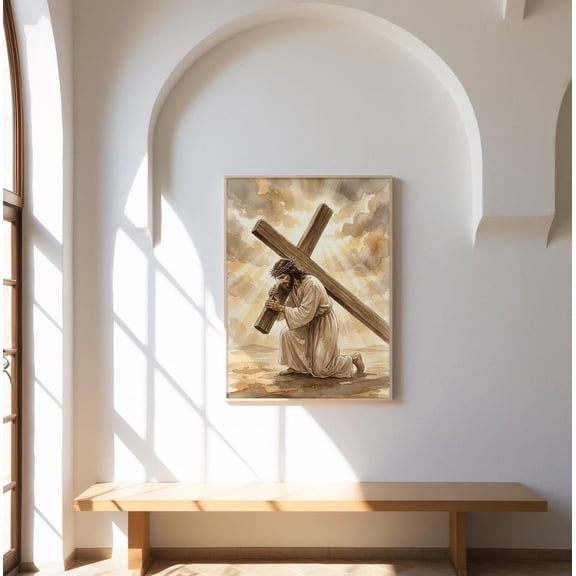 Jesus Carrying Cross Art Passion Christ Way Sorrow Christian Wall Decor Religious Perfect