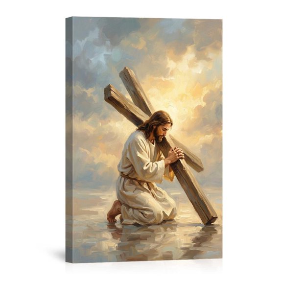 Jesus Carrying Cross On Water Christian Religious Style For Church Home Canvas