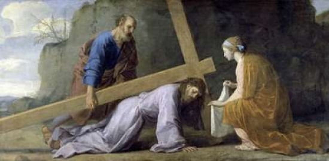Jesus Carrying His Cross Canvas Art - Eustache Le Sueur (10 x 20)