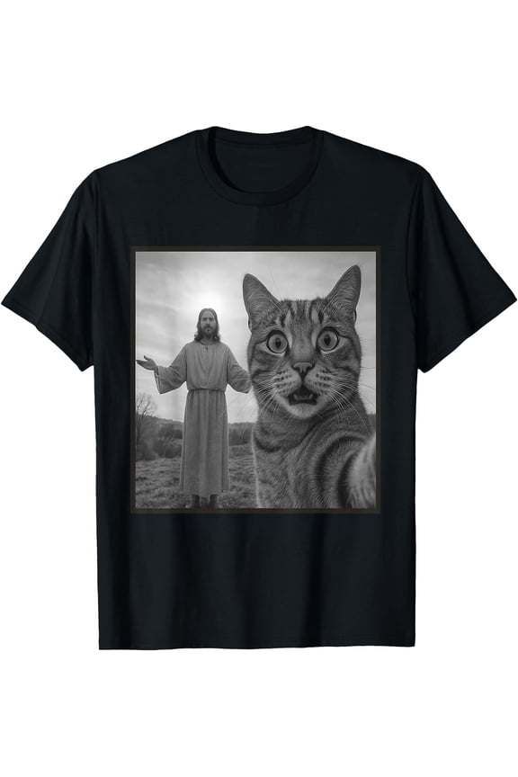 Jesus Cat Selfie Funny Religious Meme Photo T-Shirt, Vintage Birthday Gift