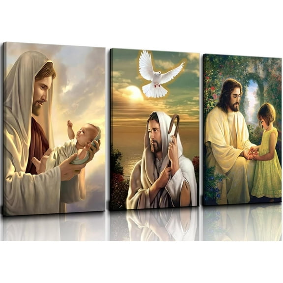 Jesus With Children Canvas Wall Art Christian Kids Room Canvas Wall Decor Jesus With Baby in The Garden Picture Prints Posters Painting God Artwork for Nursery Bedroom Unframed
