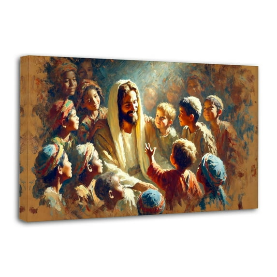 Jesus And The Children Jesus Blessing The Children Painting On Canvas Wall Art Poster Scroll Picture Print Living Room Walls Decor Home Posters 24x36inch(60x90cm)