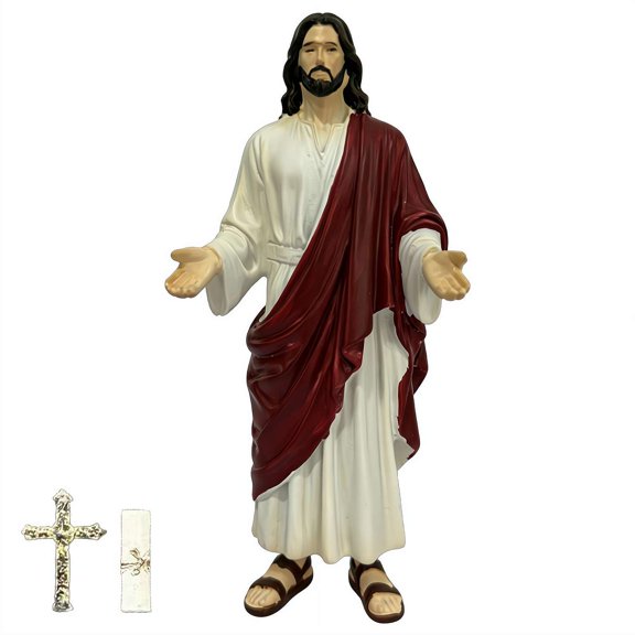 Jesus Christ 1/6 Scale Figure,Jesus Christ Statue with Open Arms,Sacred Heart Jesus Statue with Fabric Robes & Sandals,for Christian Decor, Faith-Based Spiritual Gift