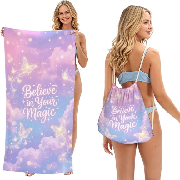 Believe In Your Magic 2-In-1 Foldable Beach Towel Bag, Waterproof Tote For Travel & Beach