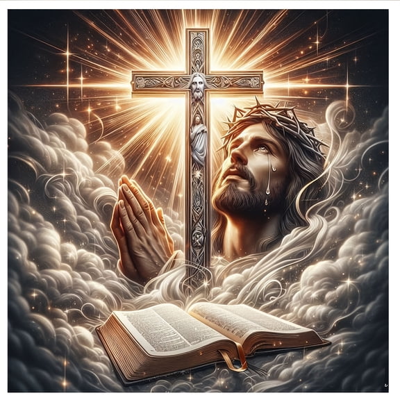 Jesus Christ 5D Diamond Painting Kit, Cross & Bible Diamond Art Kits for Adults,Religious Diamond Mosaic Kits,Gem Art and Crafts,Diamond Dots for Home Decor,16x16inch