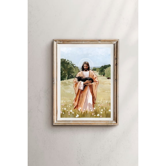 Jesus Christ Art Print, Savior With Lost Sheep