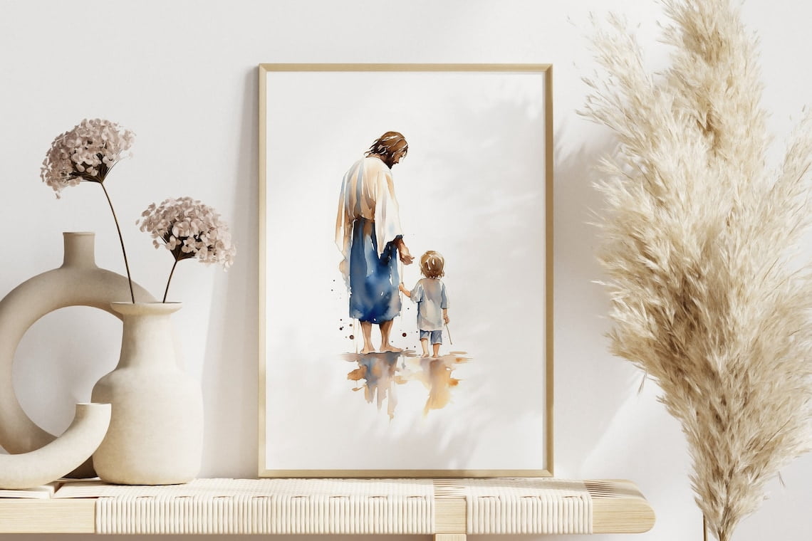 Jesus Christ Art Print Walking With Children Decor, Unframed Canvas ...