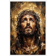 Jesus Christ Canvas Wall Art Crown of Thorns Christian Home Decor Religious Poster Modern Abstract Gold Oil Painting Spiritual Artwork for Living Room Bedroom