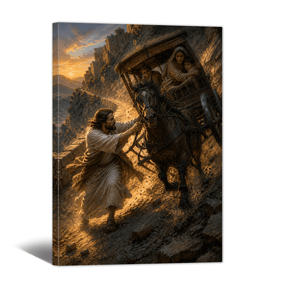 Jesus Christ Canvas Wall Art Jesus Grab Out Control Carriage Picture Print, Christian Religious Artwork Save of God Painting for Church, Home, Prayer Room Decor