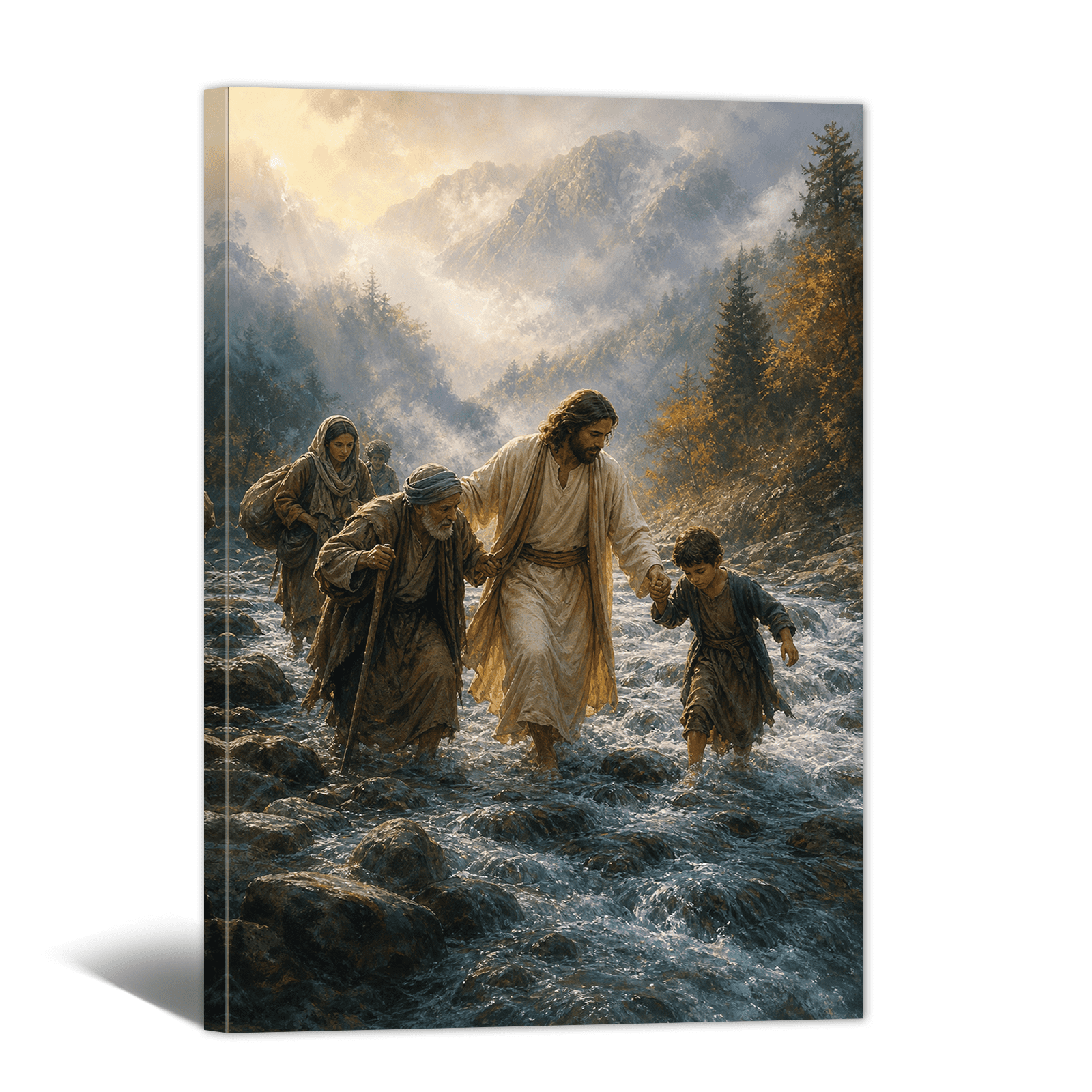 Jesus Christ Canvas Wall Art Jesus Guide People Cross Stream Picture ...