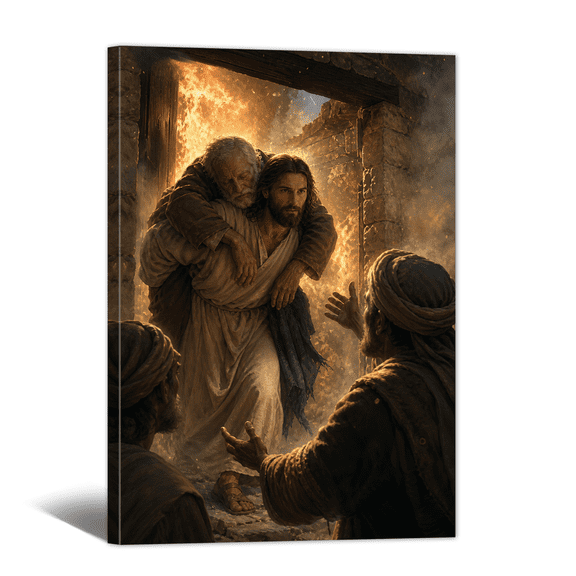 Jesus Christ Canvas Wall Art Jesus Protect People From Fire Picture Print, Christian Religious Artwork Save of God Painting for Church, Home, Prayer Room Decor