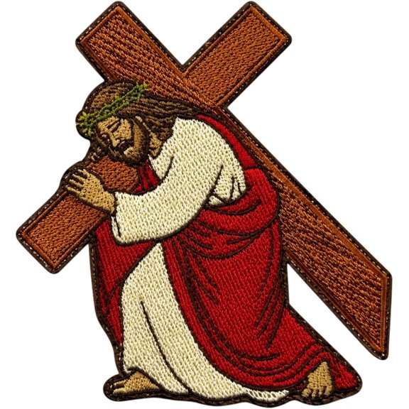 Jesus Christ Carrying the Cross Embroidered Patch Christian Faith Bible Verse Iron-On Sew-On Badge, Religious Jesus God Church Applique for Jackets, Backpacks, Hats