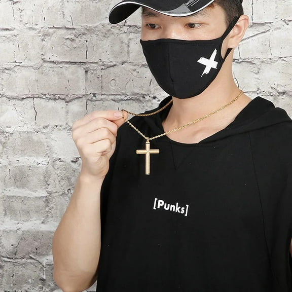 Jesus Christ Cross 14K Yellow Gold Necklace for Men Women Big Hip Hop Necklaces Birthday Gift for Boyfriend